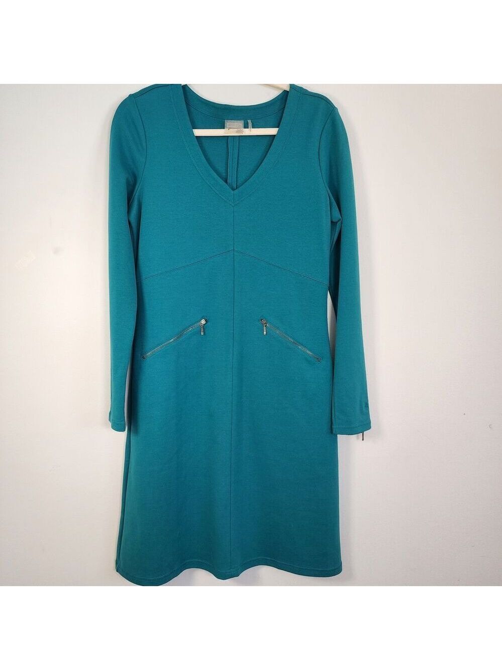Athleta Celebration Ponte Dress Luxe Teal Sz M NWOT Zip Pockets Moto